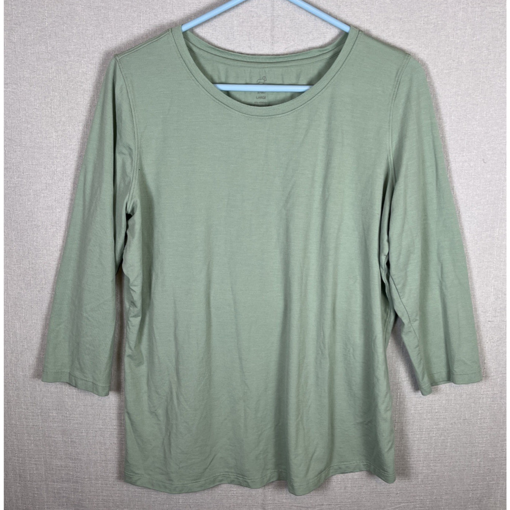WoolX Jenny 3/4 Sleeve Crew Neck Size Large Green Merino Wool Excellent